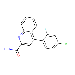 NC(=O)c1cc(-c2ccc(Cl)cc2F)c2ccccc2n1 ZINC000205660346