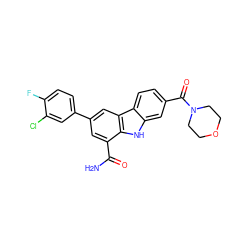 NC(=O)c1cc(-c2ccc(F)c(Cl)c2)cc2c1[nH]c1cc(C(=O)N3CCOCC3)ccc12 ZINC000113205372