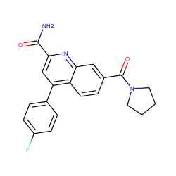 NC(=O)c1cc(-c2ccc(F)cc2)c2ccc(C(=O)N3CCCC3)cc2n1 ZINC000220608587