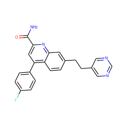 NC(=O)c1cc(-c2ccc(F)cc2)c2ccc(CCc3cncnc3)cc2n1 ZINC000221615105