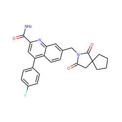 NC(=O)c1cc(-c2ccc(F)cc2)c2ccc(CN3C(=O)CC4(CCCC4)C3=O)cc2n1 ZINC000205628824