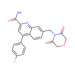 NC(=O)c1cc(-c2ccc(F)cc2)c2ccc(CN3C(=O)COCC3=O)cc2n1 ZINC001772576108