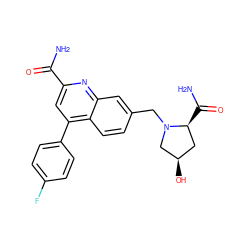 NC(=O)c1cc(-c2ccc(F)cc2)c2ccc(CN3C[C@H](O)C[C@@H]3C(N)=O)cc2n1 ZINC000221604550