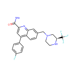 NC(=O)c1cc(-c2ccc(F)cc2)c2ccc(CN3CCN[C@H](C(F)(F)F)C3)cc2n1 ZINC000221612151