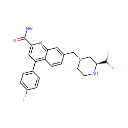 NC(=O)c1cc(-c2ccc(F)cc2)c2ccc(CN3CCN[C@H](C(F)F)C3)cc2n1 ZINC000221606019