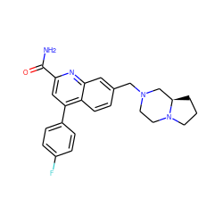 NC(=O)c1cc(-c2ccc(F)cc2)c2ccc(CN3CCN4CCC[C@@H]4C3)cc2n1 ZINC000221606831