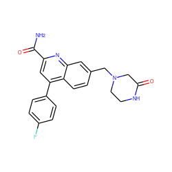 NC(=O)c1cc(-c2ccc(F)cc2)c2ccc(CN3CCNC(=O)C3)cc2n1 ZINC000221601100