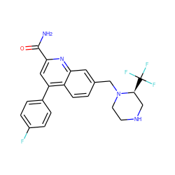 NC(=O)c1cc(-c2ccc(F)cc2)c2ccc(CN3CCNC[C@@H]3C(F)(F)F)cc2n1 ZINC000221623438