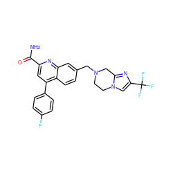 NC(=O)c1cc(-c2ccc(F)cc2)c2ccc(CN3CCn4cc(C(F)(F)F)nc4C3)cc2n1 ZINC000221608231