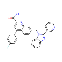 NC(=O)c1cc(-c2ccc(F)cc2)c2ccc(Cn3c(-c4cccnc4)nc4ccccc43)cc2n1 ZINC000221603866