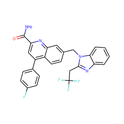 NC(=O)c1cc(-c2ccc(F)cc2)c2ccc(Cn3c(CC(F)(F)F)nc4ccccc43)cc2n1 ZINC000221604337