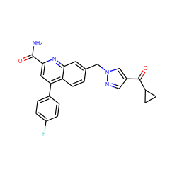 NC(=O)c1cc(-c2ccc(F)cc2)c2ccc(Cn3cc(C(=O)C4CC4)cn3)cc2n1 ZINC000205635126