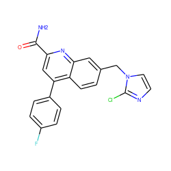 NC(=O)c1cc(-c2ccc(F)cc2)c2ccc(Cn3ccnc3Cl)cc2n1 ZINC000205639860