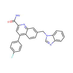 NC(=O)c1cc(-c2ccc(F)cc2)c2ccc(Cn3cnc4ccccc43)cc2n1 ZINC000205653685