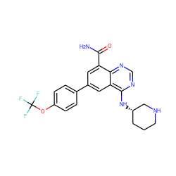 NC(=O)c1cc(-c2ccc(OC(F)(F)F)cc2)cc2c(N[C@H]3CCCNC3)ncnc12 ZINC000114346799