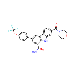 NC(=O)c1cc(-c2ccc(OC(F)(F)F)cc2)cc2c1[nH]c1cc(C(=O)N3CCOCC3)ccc12 ZINC000113207860