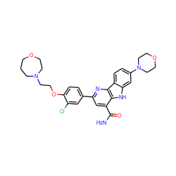 NC(=O)c1cc(-c2ccc(OCCN3CCCOCC3)c(Cl)c2)nc2c1[nH]c1cc(N3CCOCC3)ccc12 ZINC000113199429