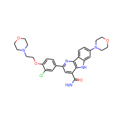 NC(=O)c1cc(-c2ccc(OCCN3CCOCC3)c(Cl)c2)nc2c1[nH]c1cc(N3CCOCC3)ccc12 ZINC000113197981