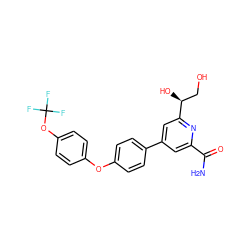 NC(=O)c1cc(-c2ccc(Oc3ccc(OC(F)(F)F)cc3)cc2)cc([C@@H](O)CO)n1 ZINC000114602515