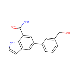 NC(=O)c1cc(-c2cccc(CO)c2)cc2cc[nH]c12 ZINC000071296955