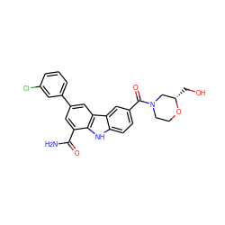 NC(=O)c1cc(-c2cccc(Cl)c2)cc2c1[nH]c1ccc(C(=O)N3CCO[C@@H](CO)C3)cc12 ZINC000113206715