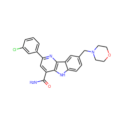 NC(=O)c1cc(-c2cccc(Cl)c2)nc2c1[nH]c1ccc(CN3CCOCC3)cc12 ZINC000113197555