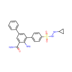 NC(=O)c1cc(-c2ccccc2)cc(-c2ccc(S(=O)(=O)NNC3CC3)cc2)c1N ZINC000028703901