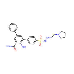 NC(=O)c1cc(-c2ccccc2)cc(-c2ccc(S(=O)(=O)NNCCN3CCCC3)cc2)c1N ZINC000028703923