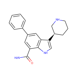 NC(=O)c1cc(-c2ccccc2)cc2c([C@@H]3CCCNC3)c[nH]c12 ZINC000038342291