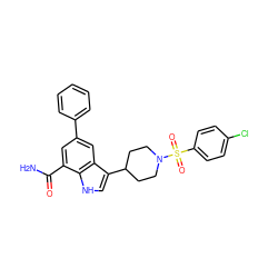 NC(=O)c1cc(-c2ccccc2)cc2c(C3CCN(S(=O)(=O)c4ccc(Cl)cc4)CC3)c[nH]c12 ZINC000038310809