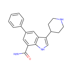 NC(=O)c1cc(-c2ccccc2)cc2c(C3CCNCC3)c[nH]c12 ZINC000071329911