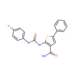 NC(=O)c1cc(-c2ccccc2)sc1NC(=O)Nc1ccc(Cl)cc1 ZINC000299861687