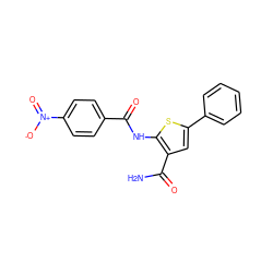 NC(=O)c1cc(-c2ccccc2)sc1NC(=O)c1ccc([N+](=O)[O-])cc1 ZINC000014659384