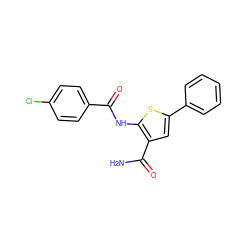 NC(=O)c1cc(-c2ccccc2)sc1NC(=O)c1ccc(Cl)cc1 ZINC000014659381