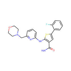 NC(=O)c1cc(-c2ccccc2F)sc1Nc1cccc(CN2CCOCC2)n1 ZINC000141054990