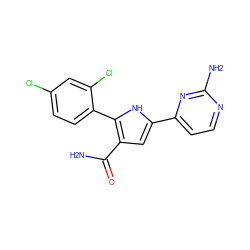 NC(=O)c1cc(-c2ccnc(N)n2)[nH]c1-c1ccc(Cl)cc1Cl ZINC000063298447