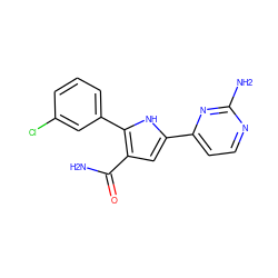 NC(=O)c1cc(-c2ccnc(N)n2)[nH]c1-c1cccc(Cl)c1 ZINC000146345215