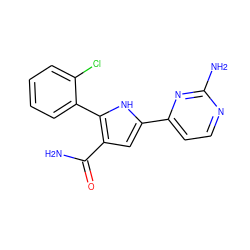 NC(=O)c1cc(-c2ccnc(N)n2)[nH]c1-c1ccccc1Cl ZINC000115309583