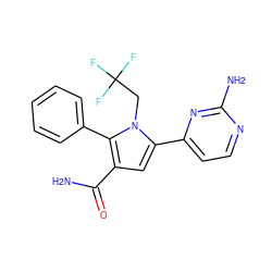 NC(=O)c1cc(-c2ccnc(N)n2)n(CC(F)(F)F)c1-c1ccccc1 ZINC000064526661