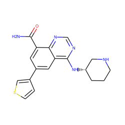 NC(=O)c1cc(-c2ccsc2)cc2c(N[C@H]3CCCNC3)ncnc12 ZINC000114345537