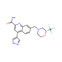 NC(=O)c1cc(-c2cn[nH]c2)c2ccc(CN3CCO[C@@H](C(F)(F)F)C3)cc2n1 ZINC000221609916