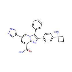 NC(=O)c1cc(-c2cn[nH]c2)cn2c(-c3ccccc3)c(-c3ccc(C4(N)CCC4)cc3)nc12 ZINC000113657170