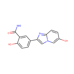 NC(=O)c1cc(-c2cn3cc(O)ccc3n2)ccc1O ZINC001772599526