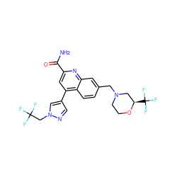 NC(=O)c1cc(-c2cnn(CC(F)(F)F)c2)c2ccc(CN3CCO[C@H](C(F)(F)F)C3)cc2n1 ZINC000205643603