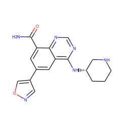 NC(=O)c1cc(-c2cnoc2)cc2c(N[C@H]3CCCNC3)ncnc12 ZINC000114347280