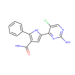 NC(=O)c1cc(-c2nc(N)ncc2Cl)[nH]c1-c1ccccc1 ZINC000064513371