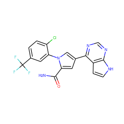 NC(=O)c1cc(-c2ncnc3[nH]ccc23)cn1-c1cc(C(F)(F)F)ccc1Cl ZINC000208354910