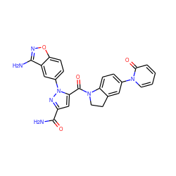 NC(=O)c1cc(C(=O)N2CCc3cc(-n4ccccc4=O)ccc32)n(-c2ccc3onc(N)c3c2)n1 ZINC000028959583