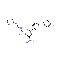 NC(=O)c1cc(C(=O)NCCN2CCCCC2)nc(-c2ccc(Oc3ccc(F)cc3)cc2)c1 ZINC000114602494