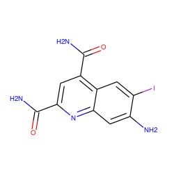 NC(=O)c1cc(C(N)=O)c2cc(I)c(N)cc2n1 ZINC000073198259